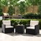 3-Piece PE Rattan Outdoor Furniture Set with Tempered Glass Table and Cushioned Armchairs